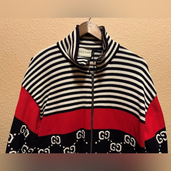 New Gucci GG Supreme Maxi Logo Full Zip Sweater Size L - Picture 3 of 12